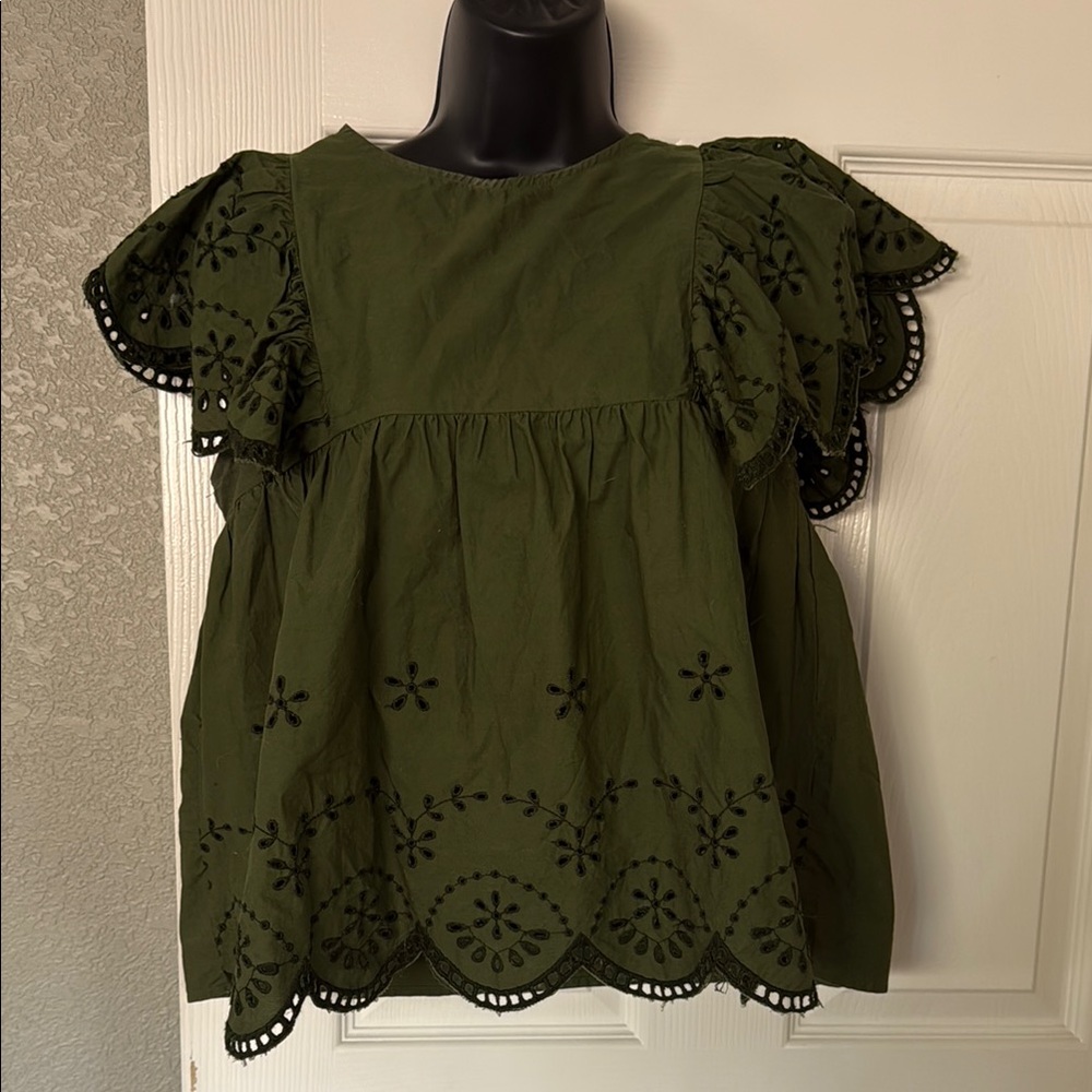 Zara Green Boxy Cap Sleeve Blouse